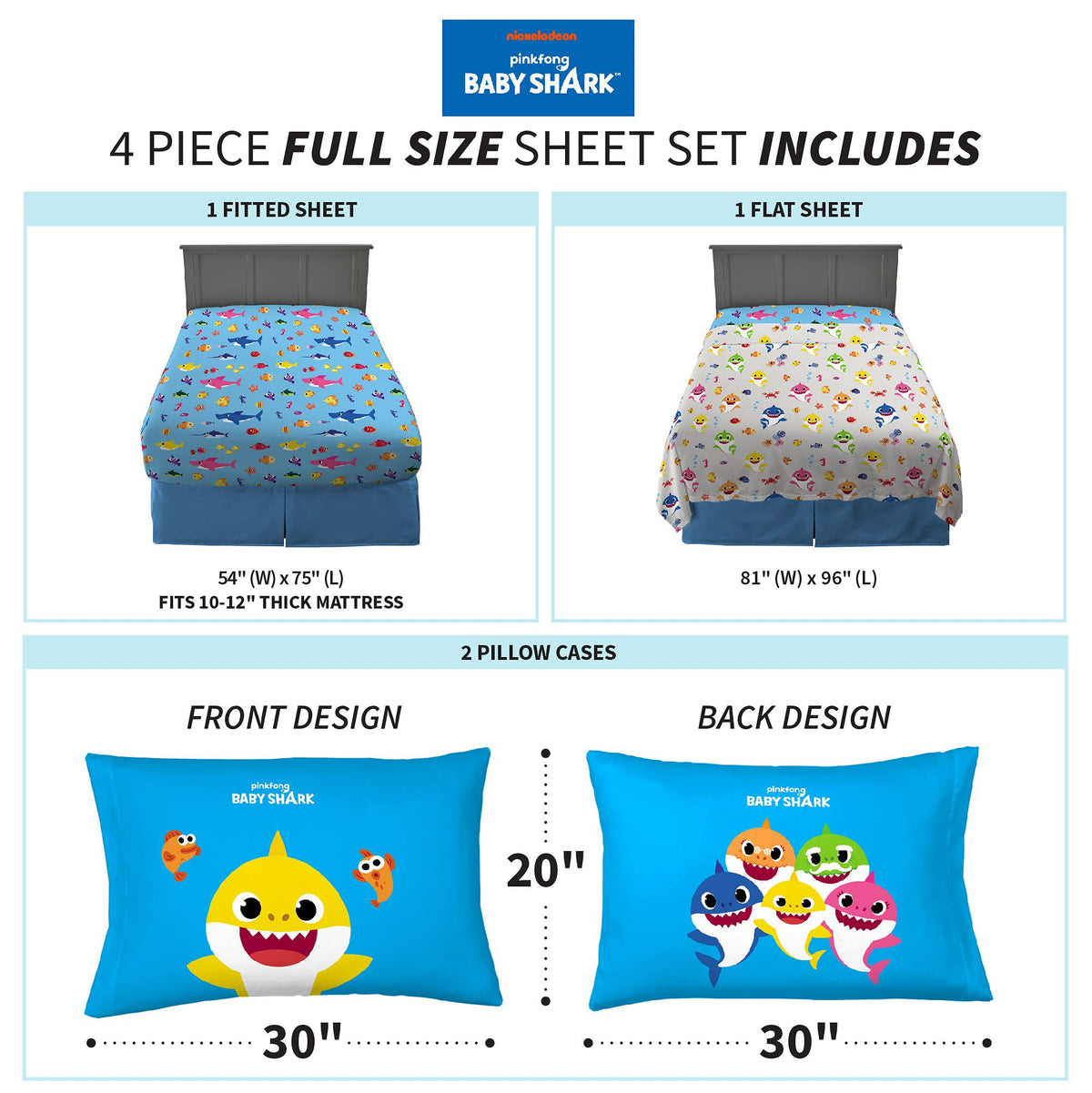Franco Kids Bedding Baby Shark Full Size Sheet Set