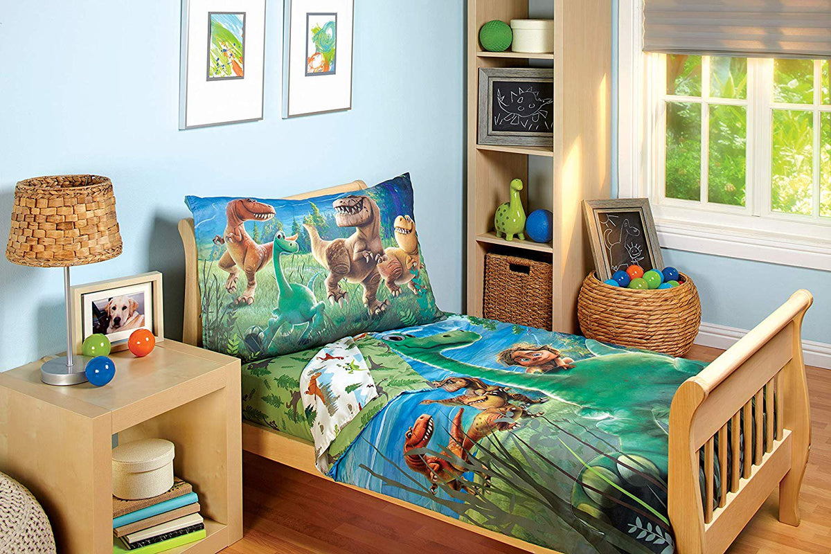 Disney Good Dino Arlo & Friends 4 Piece Toddler Bedding Set, Blue, Green, Tan