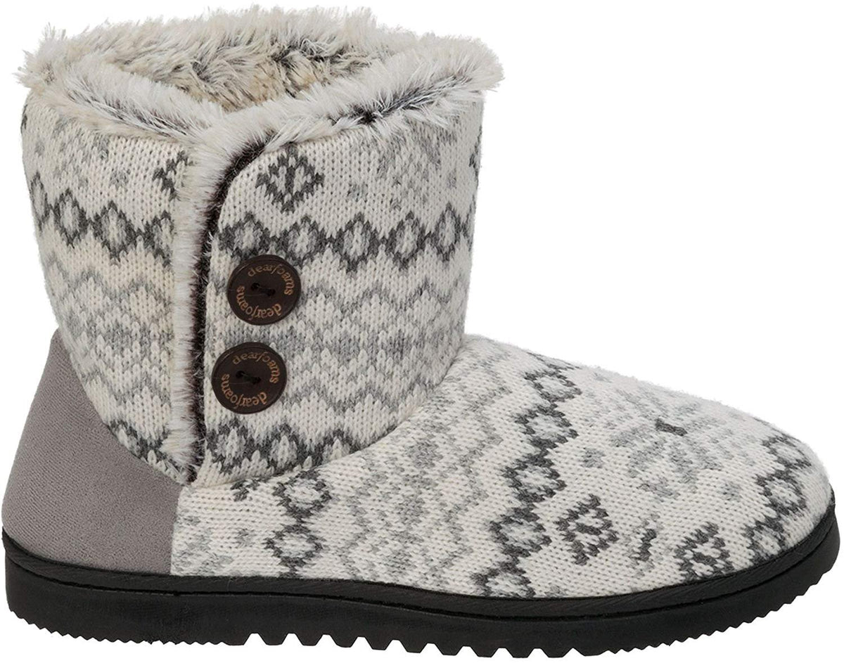 Dearfoams Ladies Sweater Knit Bootie (Medium 7/8, White)
