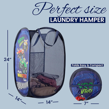 Todays Kids Collapsible Mesh Pop-Up Laundry Hamper - Foldable Laundry Basket with Breathable Mesh, Reinforced Handles and Side Pocket