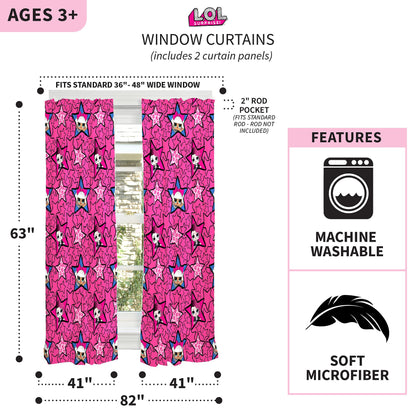 Franco Kids LOL Surprise Window Curtain Panels Drapes Set, 82 in x 63 in