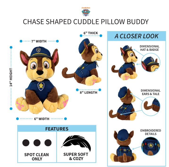 PAW Patrol Kids Chase Plush Cuddle Pillow Buddy
