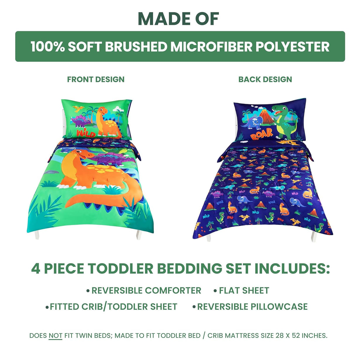 Todays Kids Monster Trucks Toddler Bedding Set for Boys - 4-Piece Toddler Bed Comforter Sets for Boys, Reversible Comforter & Pillowcase, Flat Sheet, Fitted Sheet, Breathable & Super Soft Microfiber