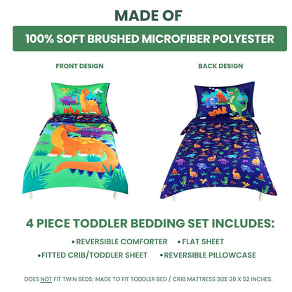 Todays Kids Monster Trucks Toddler Bedding Set for Boys - 4-Piece Toddler Bed Comforter Sets for Boys, Reversible Comforter & Pillowcase, Flat Sheet, Fitted Sheet, Breathable & Super Soft Microfiber
