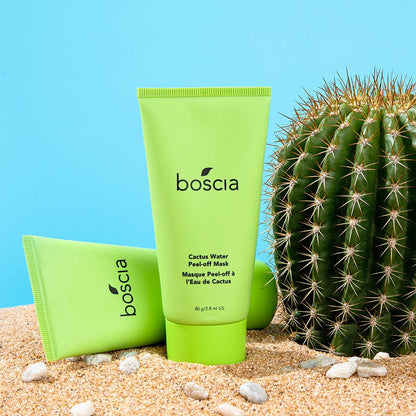 BOSCIA Facial Peel-off Mask with Cactus Water and Vitamin C for Natural & Clean, Hydrating & Brightening Skin, Vegan, Cruelty-Free, Aloe Vera, Green, 2.82 Oz