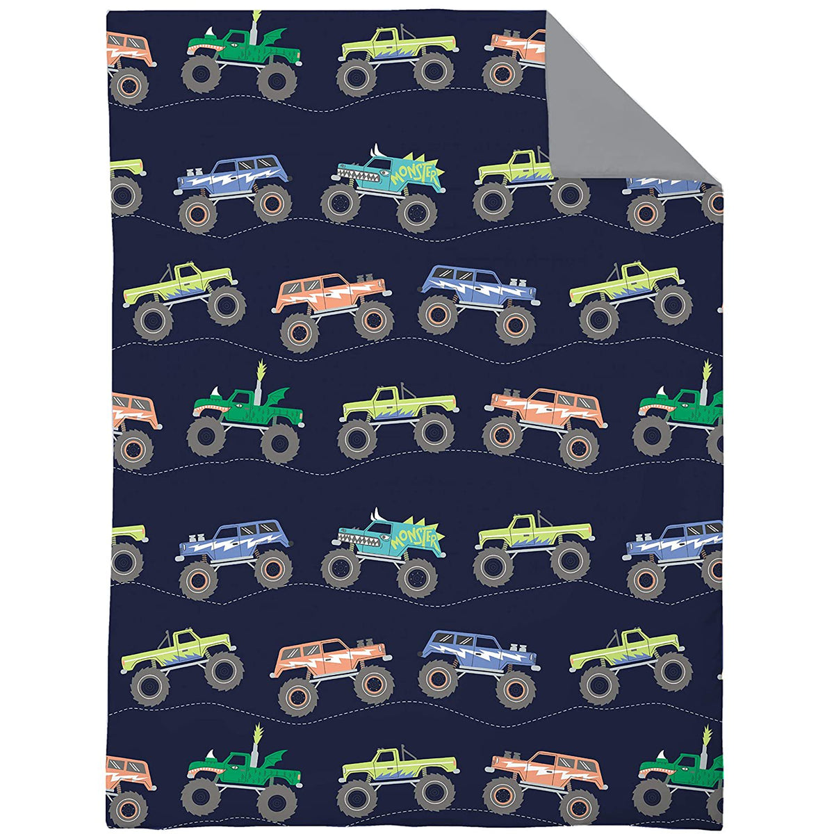 Carter's Monster Truck 4 Piece Toddler Bed Set, Navy and Grey
