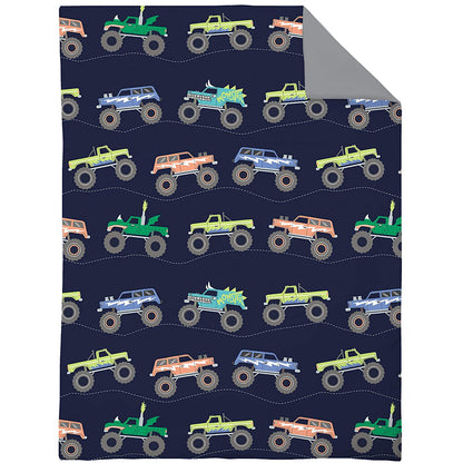 Carter's Monster Truck 4 Piece Toddler Bed Set, Navy and Grey