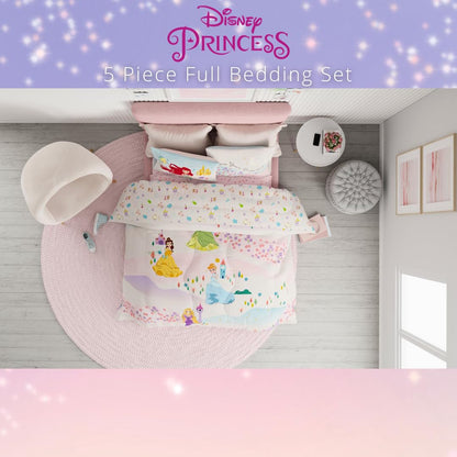 Disney Princess Kids Bedding Full Comforter and Sheets, 5 Piece Set