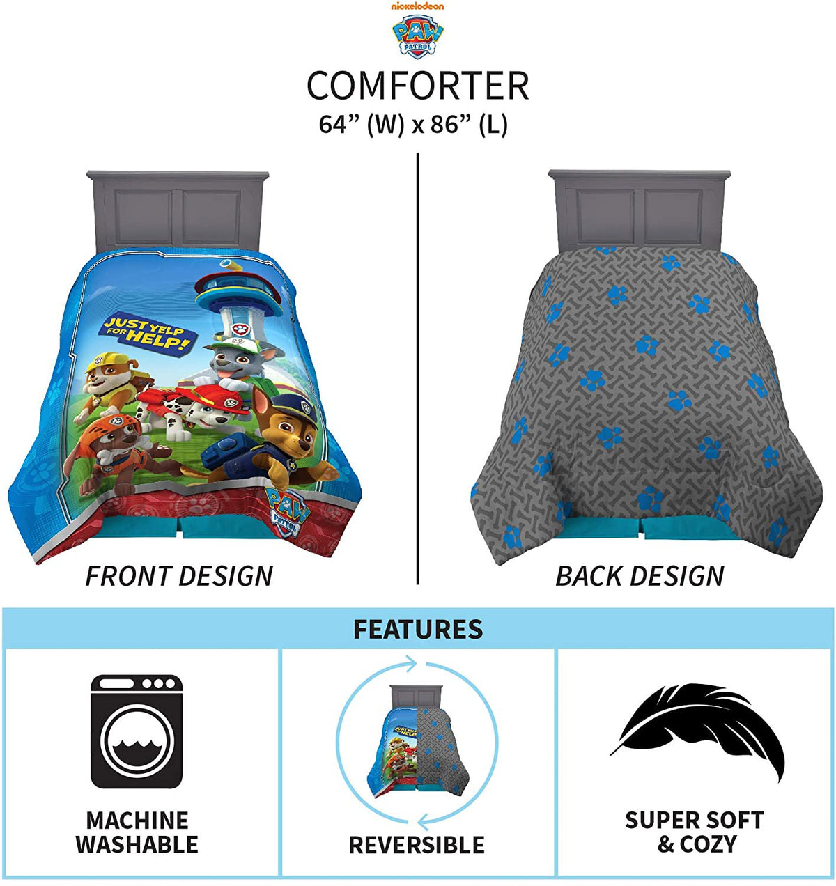 Franco Kids Bedding Super Soft Microfiber Comforter, Twin Size 64” x 86”, Paw Patrol