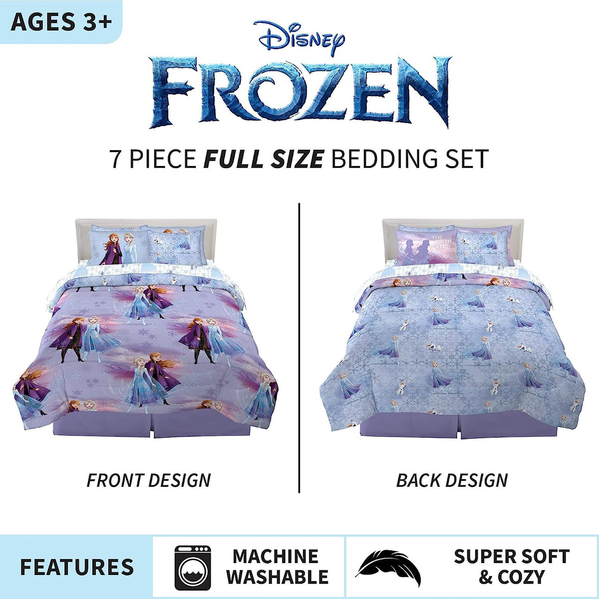 Disney Frozen 2 Kids Bedding 7 Piece Full Comforter and Sheet Set with Shams, Full Size