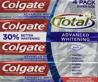 Colgate Total Advaned Whitening Toothpaste - 4 Tubes x 8 ounces per tube = 32 ounces