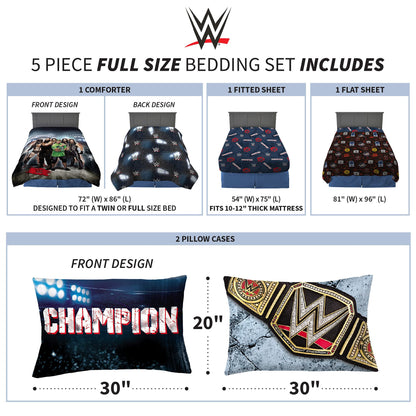 Franco Kids Bedding WWE Full Comforter & Sheet Set, 5 Piece Set