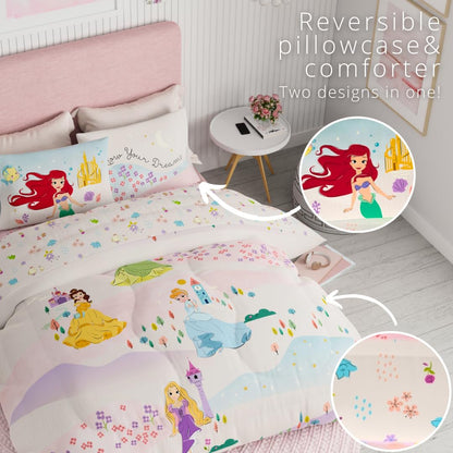 Disney Princess Kids Bedding Full Comforter and Sheets, 5 Piece Set
