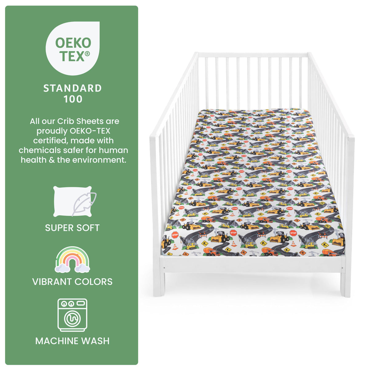 Today's Kids 1-Pack Monster Truck Fitted Baby Crib Sheet Boy - Soft & Breathable Printed Nursery Toddler Bed Sheets for Boys, Elastic Edge with Deep Pockets, Machine Washable, Fits 28" x 52" Mattress