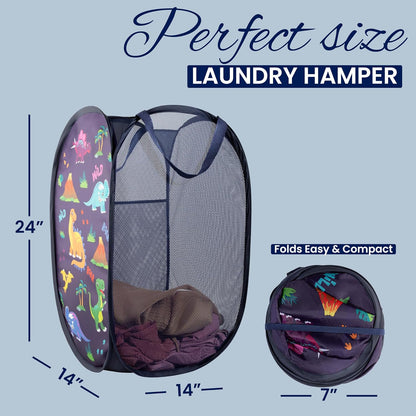 Todays Kids Collapsible Mesh Pop-Up Laundry Hamper - Foldable Laundry Basket with Breathable Mesh, Reinforced Handles and Side Pocket
