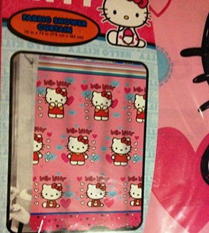 Hello Kitty Fluttering Hearts Fabric Shower Curtain