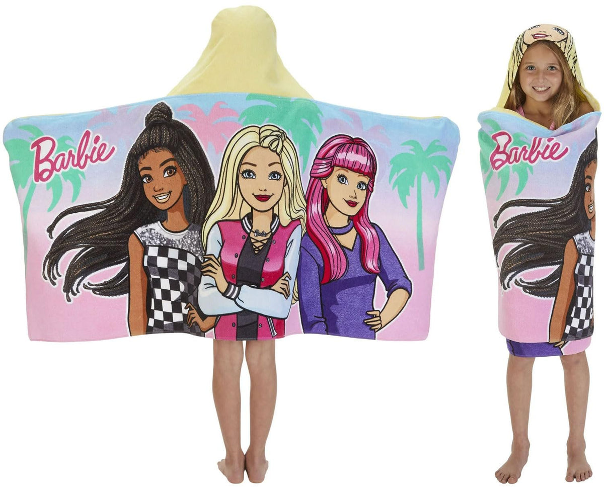 Franco Barbie Kids Hooded Towel, Cotton, Pink, Mattel
