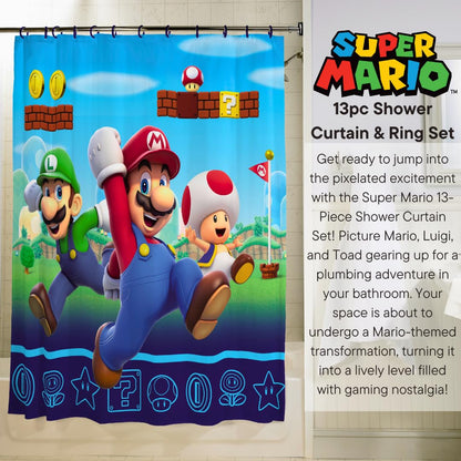 Super Mario 13 Piece Shower Curtain and Ring Set