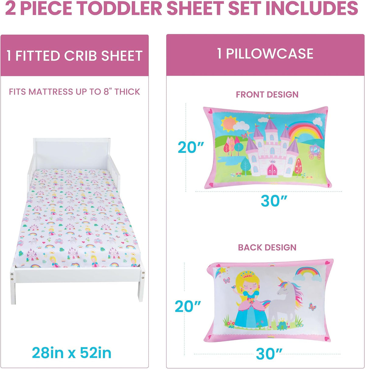 Todays Kids 2-Piece Unicorn Bedding Toddler Sheet Set - Breathable 100% Soft Brushed Microfiber Polyester, Standard Size Crib Sheet Set - Gentle on Delicate Skin - Fitted Toddler Sheets & Pillowcase