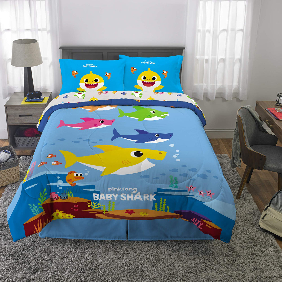Franco Kids Bedding Baby Shark Full Comforter & Sheets 5 Piece Set