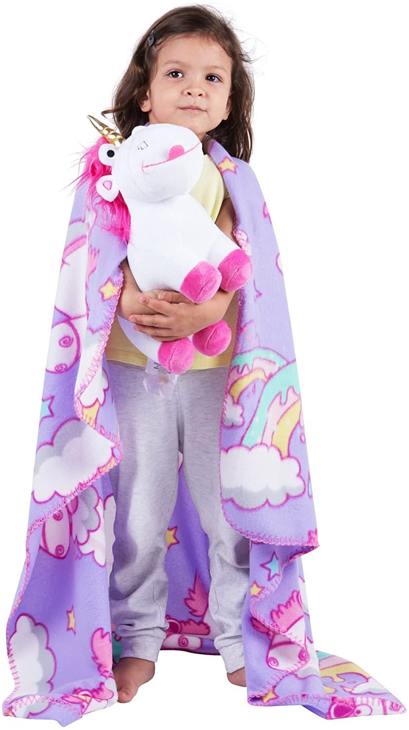 Despicable Me Kids Fluffy The Unicorn Fleece Throw and Character Hugger Pillow Set, 40" x 50"