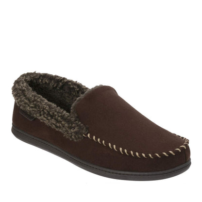 Dearfoams Men's Memory Foam Slipper Microsuede Moc Whipstitch
