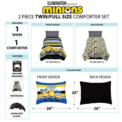Franco Minions Kids Comforter and Sham, 2-Piece Set, Twin/Full