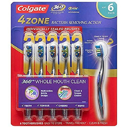 Colgate Total Advanced 4 Zone Toothbrush Medium, 6-pack