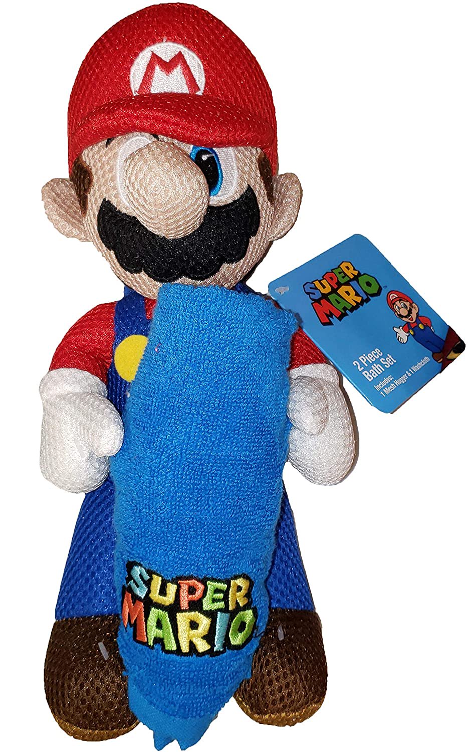 11" Super Mario 2 Piece Bath Set Kids Mesh Hugger & Washcloth