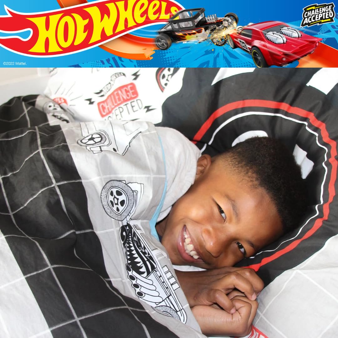 Franco Hot Wheels Kids Premium Organic Cotton 2 Pc Twin Size Duvet Cover with Sham