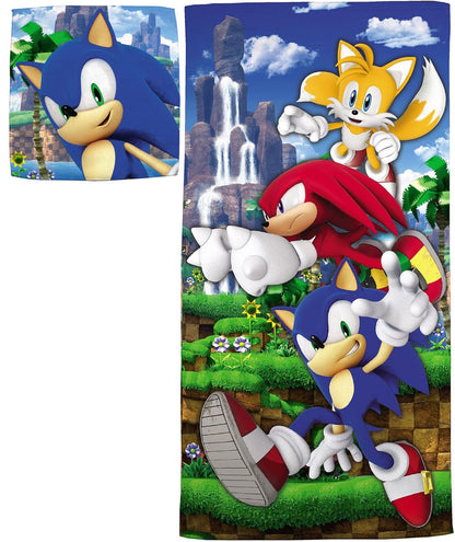 Franco Sonic The Hedgehog Kids Cotton Bath & Beach Towel with Wash Cloth, 2 Piece Set, 50 in x 25 in