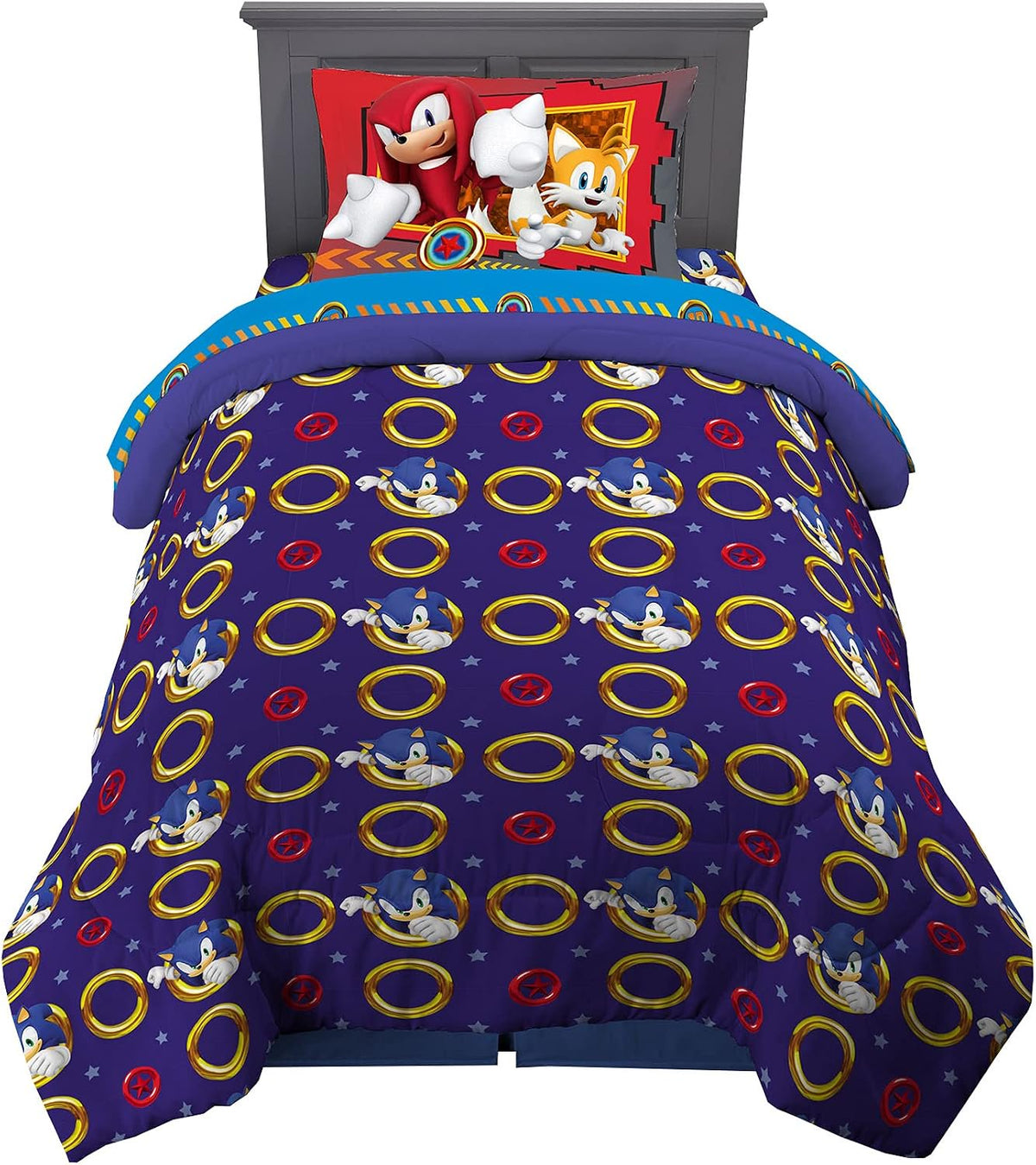Franco Kids Sonic The Hedgehog, Anime Twin Comforter and Sheets, 4 Piece Set