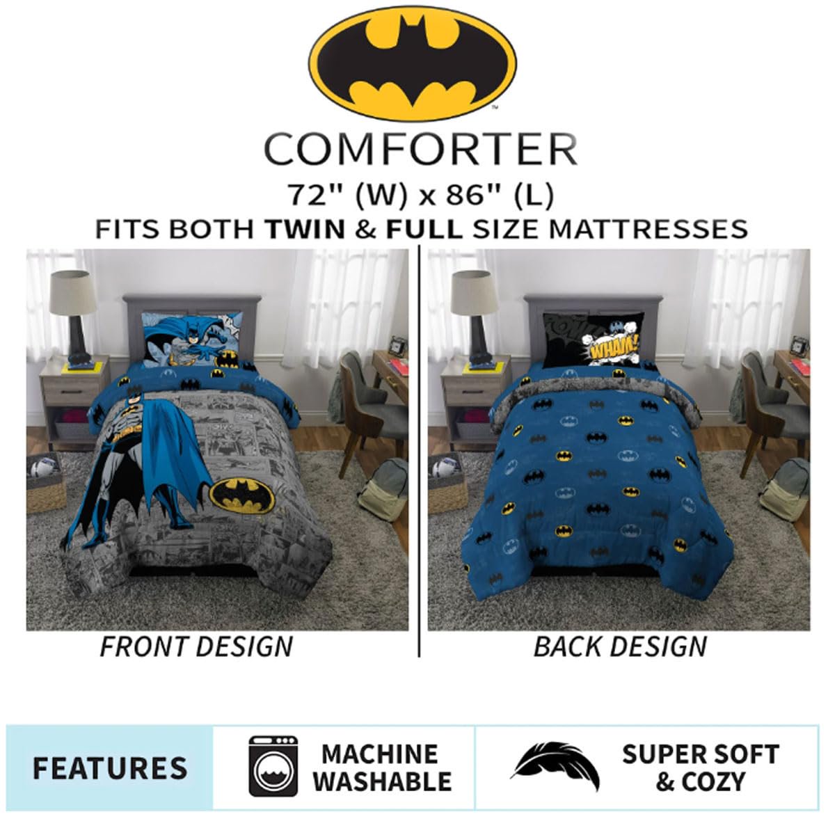 BATMAN Kids Twin/Full Comforter & Pillowcase Set