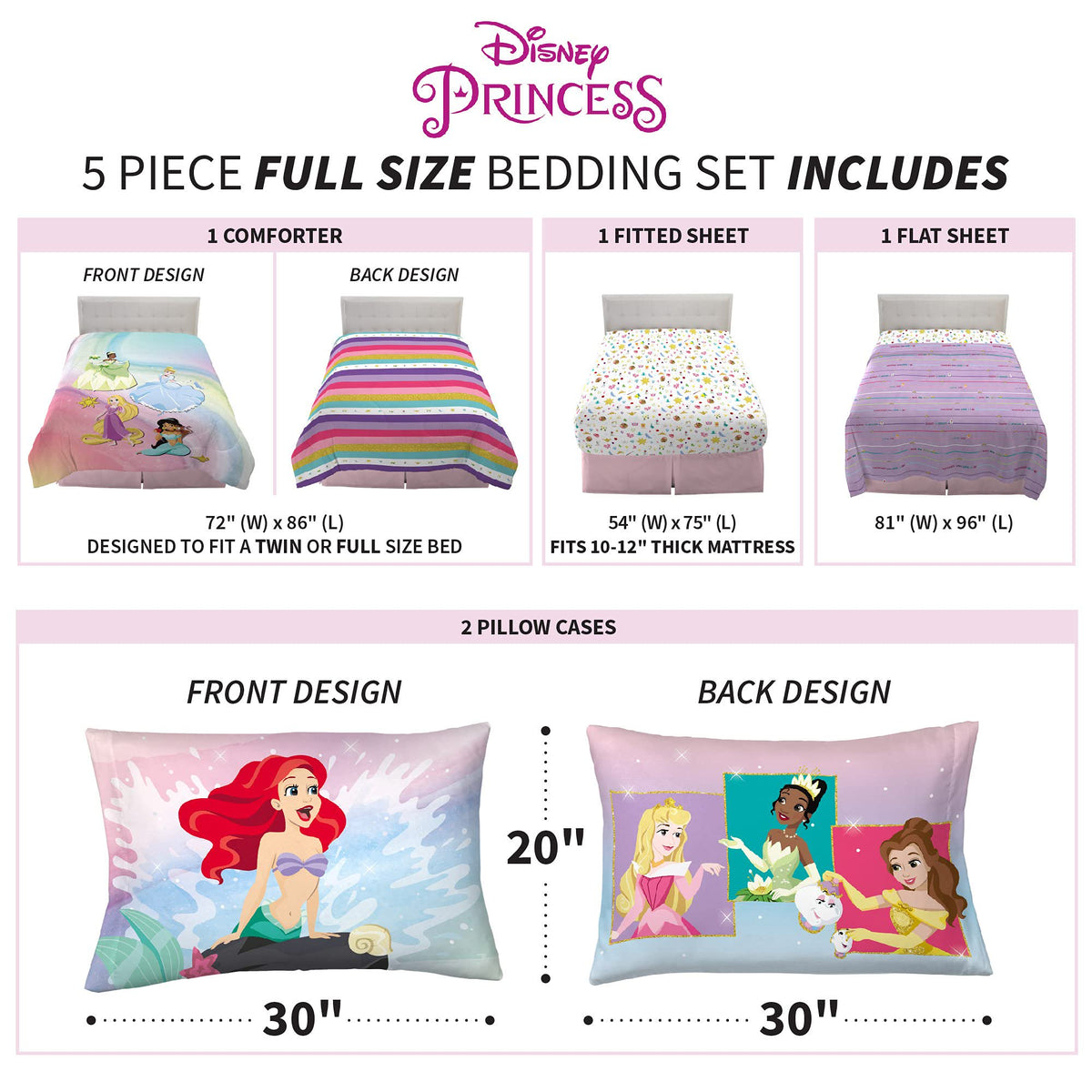 Disney Princess Ariel Full Size Comforter & Sheets, 5 Piece Set