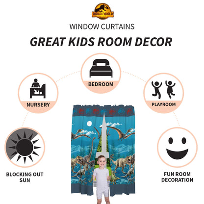 Jurassic World Dominion Kids Room Window Curtain Panels Drapes Set, 82" x 63"