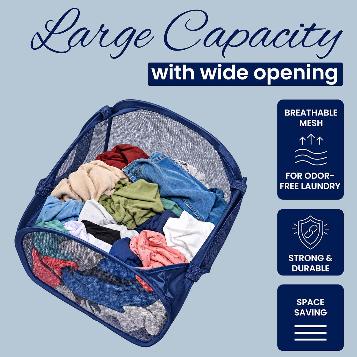 Todays Kids Collapsible Mesh Pop-Up Laundry Hamper - Foldable Laundry Basket with Breathable Mesh, Reinforced Handles and Side Pocket