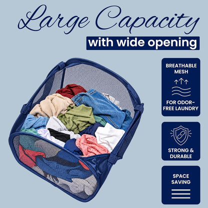 Todays Kids Collapsible Mesh Pop-Up Laundry Hamper - Foldable Laundry Basket with Breathable Mesh, Reinforced Handles and Side Pocket