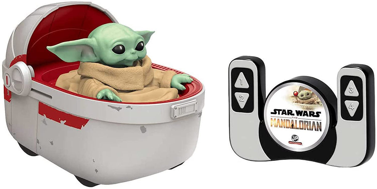 Mandalorian [2021 Upgrade] Star Wars Mandalorian & Grogu Baby Yoda Movie - 9In RC Car with Remote Controller - 2.4 GHz Radio Control (Grogu - Hover Pram), 153900, 9 inches long