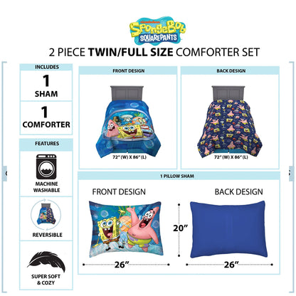SpongeBob SquarePants 2 Piece Twin/Full Comforter & Sham Set