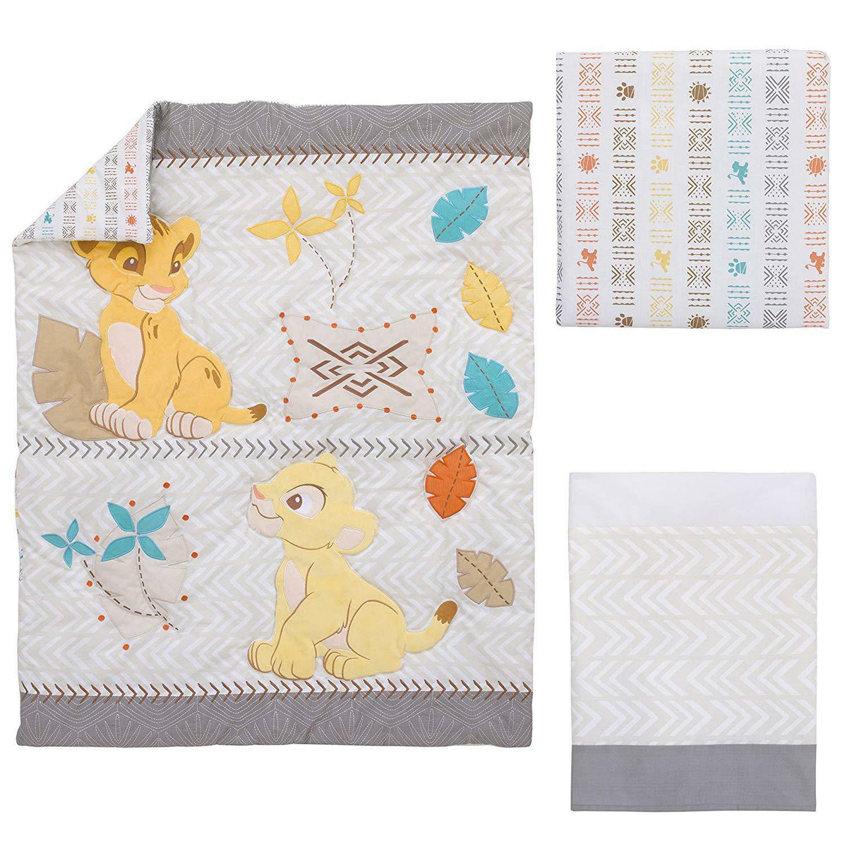 Disney Lion King Simba and Nala 3-Piece Nursery Crib Bedding Set, Ivory/Sage/Grey/Yellow