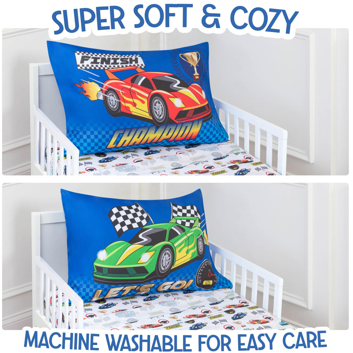 Todays Kids Monster Trucks Toddler Bedding Set for Boys - 4-Piece Toddler Bed Comforter Sets for Boys, Reversible Comforter & Pillowcase, Flat Sheet, Fitted Sheet, Breathable & Super Soft Microfiber