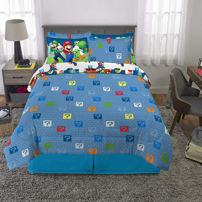 Franco Kids Bedding Super Soft Comforter and Sheet Set with Sham, 7 Piece Full Size, Mario