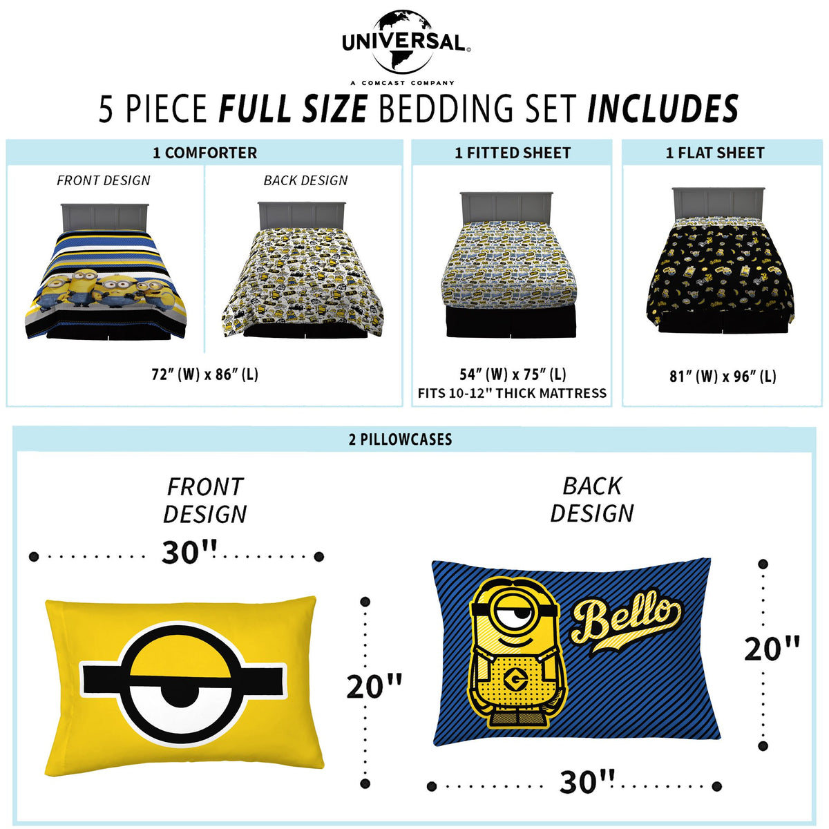 Minions The Rise Of Gru Kids Bedding Super Soft 5 Piece Full Size Comforter & Sheet Set