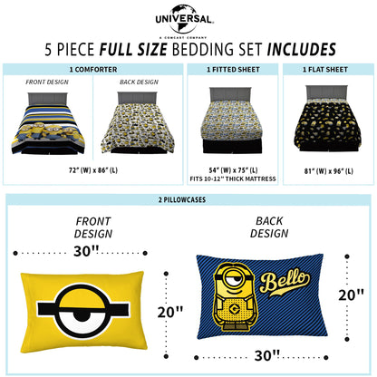 Minions The Rise Of Gru Kids Bedding Super Soft 5 Piece Full Size Comforter & Sheet Set