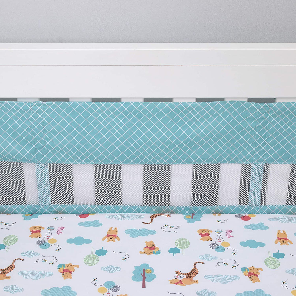 Disney Winnie The Pooh First Best Friend Secure-Me Crib Liner, Aqua/White