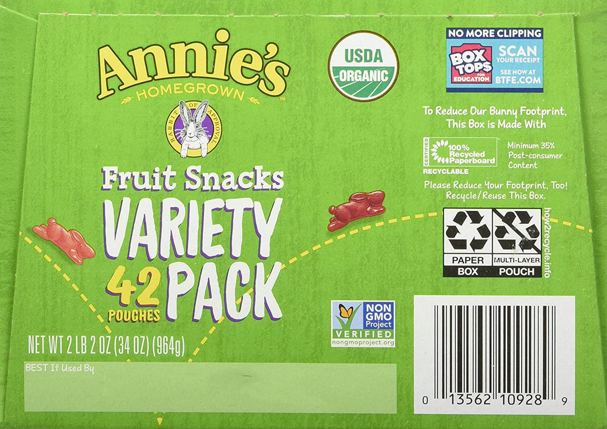 Annie's Homegrown Homegrown Fruit Snacks Variety Pack Net Wt (42 Pack 0.8 Oz Net Wt 34 Oz )