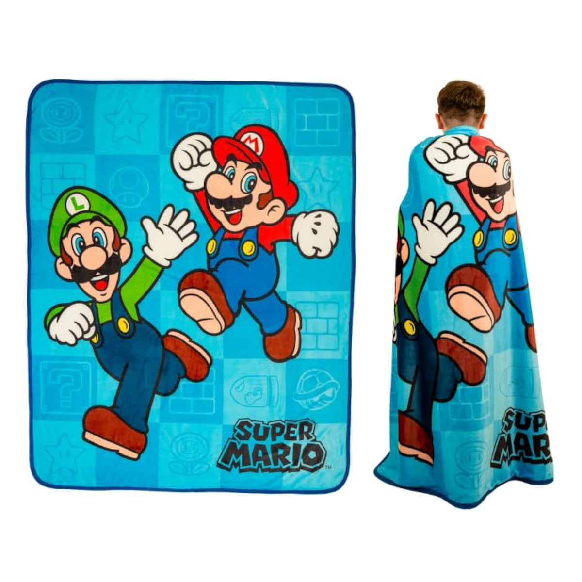 Franco Super Mario Kids Plush Sherpa Blanket Throw, 46 in x 60 in