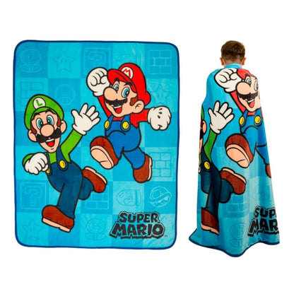 Franco Super Mario Kids Plush Sherpa Blanket Throw, 46 in x 60 in