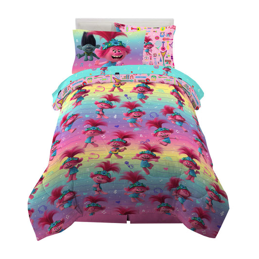 Franco Kids Bedding Trolls World Tour Twin Comforter and Sheet Set with Sham, 5 Piece Set