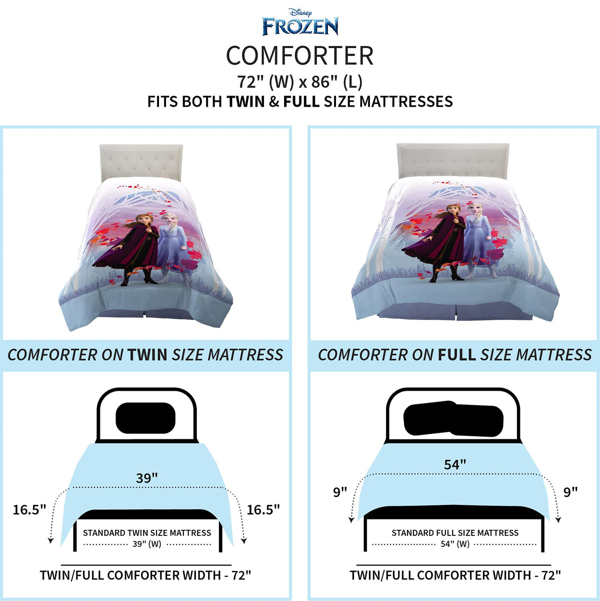 Franco Disney Frozen 2 Twin/Full Comforter, Size 72" x 86"